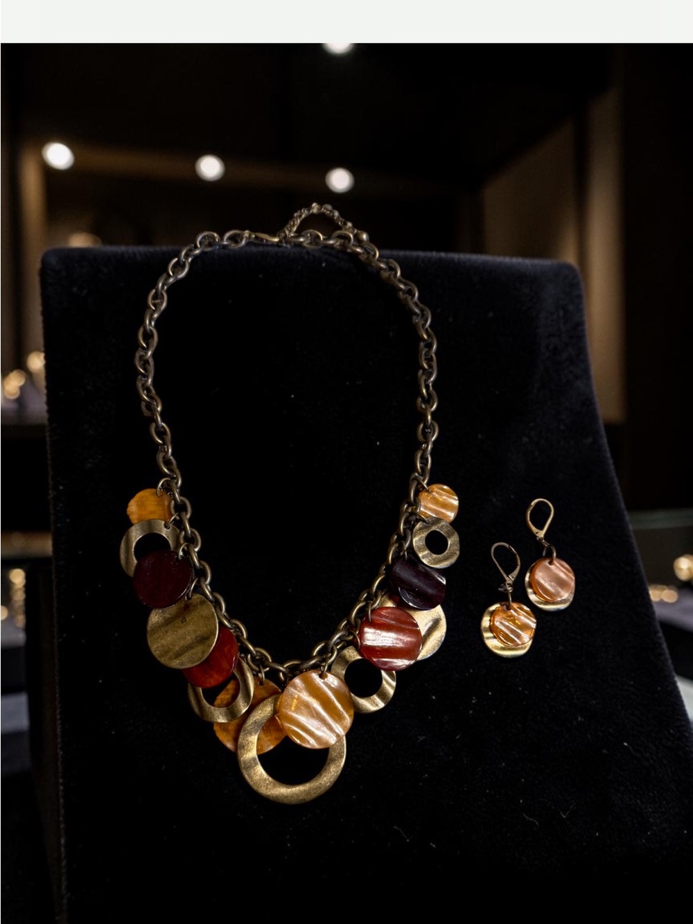 Vintage Statement Multi-Disc Necklace and Earring Set in Gold and Earth Tones